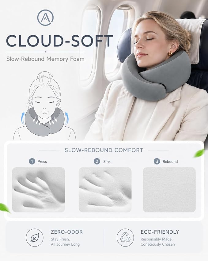 Travel Pillow for Airplane - Memory Foam Neck Travel Pillow with 360° Chin & Neck Support, Dual Raised Sides, Comfortable Breathable Cover, Compact Travel Bag for Long Flights, Car, Train, Sleeping - Image 4