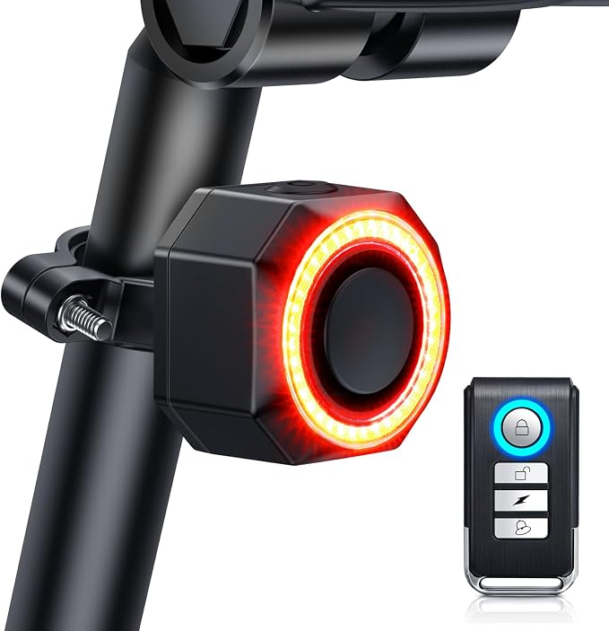 Bike Alarm with Remote, Bike Tail Light & Brake Light Auto ON/Off USB-C Rechargeable, 110dB Bicycle Alarm System Anti Theft Vibration Motion Sensor for Bike, Ebike, Scooter, IP65 Waterproof by EQIIO