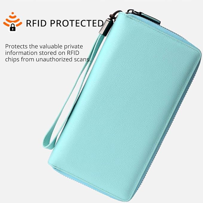 Bveyzi Women RFID Blocking Wallet Leather Zip Around Phone Clutch Large Capacity Ladies Travel Purse Wristlet - Image 3