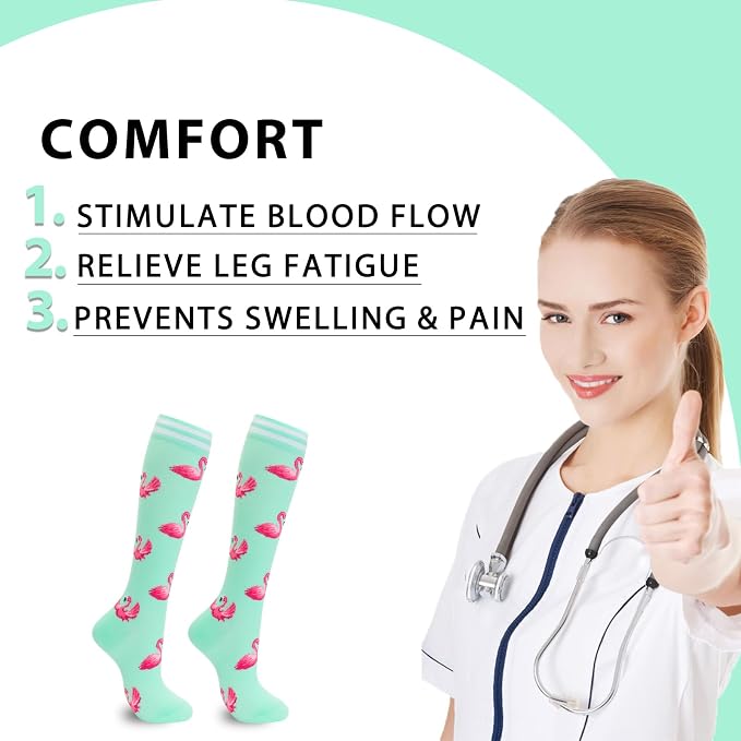 fenglaoda Compression Socks Women Men 6 Pairs, Knee High Best Support Circulation Socks for Running, Travel, Flight, Nurse - Image 3