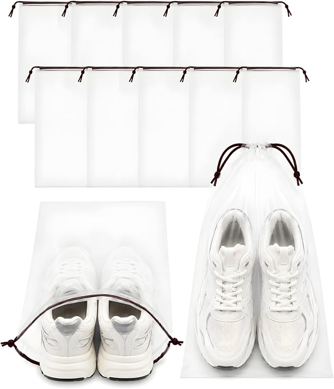 50 Pcs Shoe Bags for Travel, 15.7" x 11.8" Clear Drawstring Storage Bags Shoes Organizer for Packing Waterproof Dustproof Women Men Portable Travel Essentials by Unknown