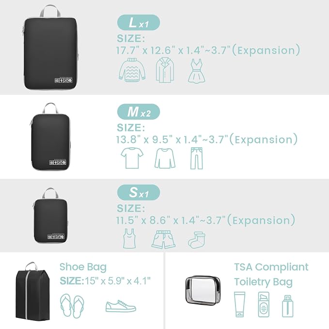 Cambond Compression Packing Cubes for Travel Women - Lightweight Luggage Organizers Bag Packing Cubes for Carry on Suitcases - Image 2