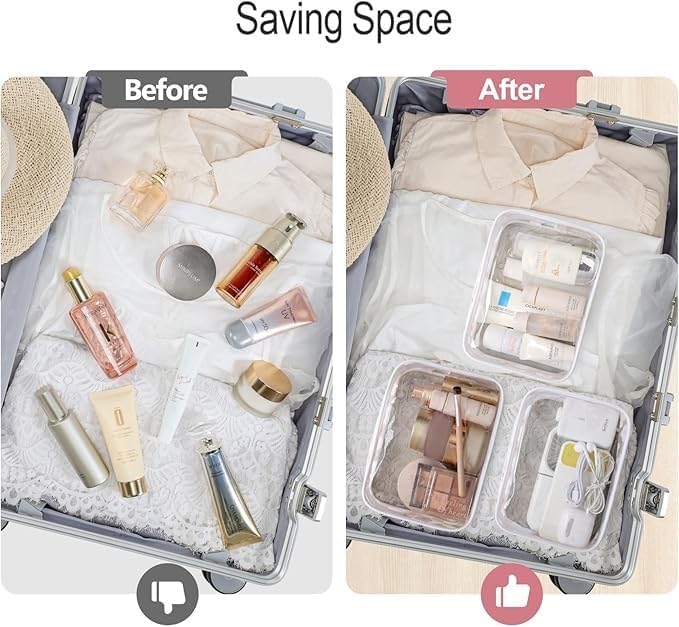 Clear Makeup Bag for Travel - TSA Approved Toiletry Bag, 2 White | 1 Medium Quart Carry-On & 1 Large Checked-Luggage, Reinforced Seams, Water-resistant, Clear Easy-Check for Airport, Women - Image 8
