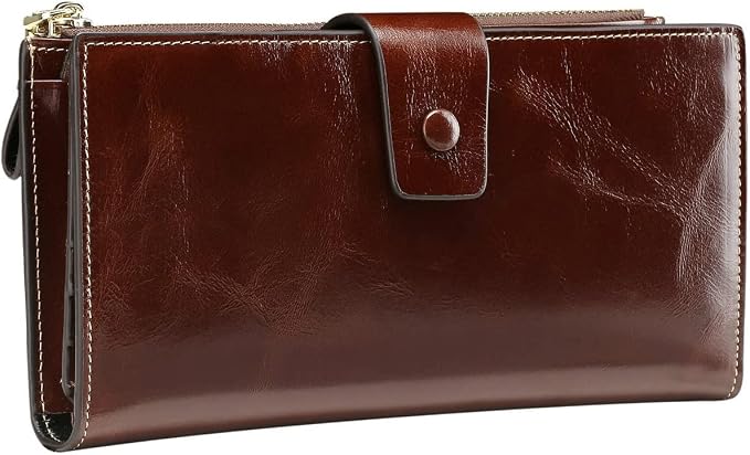 Itslife Womens Wallet RFID Blocking Large Capacity Luxury Wax Genuine Leather Wallets Clutch Wallet Ladies Card holder, Coffee - Image 4