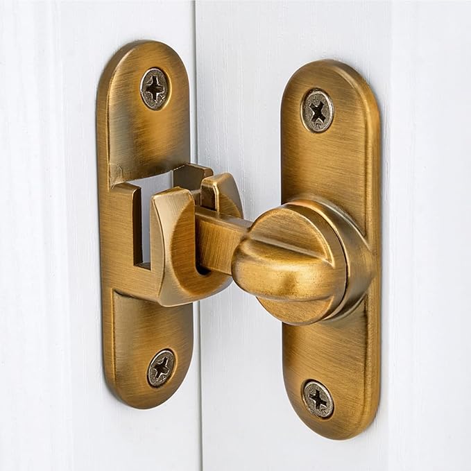 Brass 90/180 Degree Sliding Door Latches,Zinc Alloy Flip Latch | Barn Door Latch,Cabinet Lock,Right Angle Door Lock,for bedroom,cabinet,drawer,Gardens,Wine Cabinet,garage,window,Pet Cage - Image 3