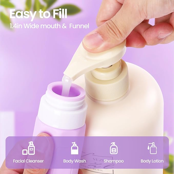 Redfly 17 Pack Travel Bottles for Toiletries, Tsa Approved 3oz Travel Size Containers, Leak Proof Travel Size Toiletries Bottles Silicone, BPA Free Refillable Shampoo Conditioners Kit, Purple - Image 4