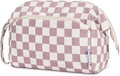 Narwey Checkered Makeup Bag Women Wide-open Make up Bag Travel Cosmetic Bag Organizer Toiletry Bag for Cosmetics Toiletries Accessories (Dusty Rose Checkerboard) by Narwey