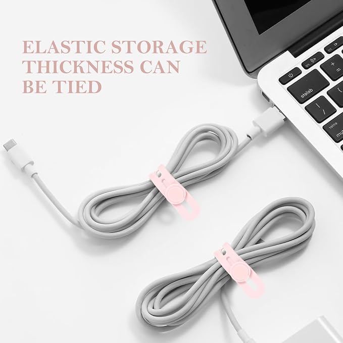 Donruby 30Pcs Silicone Cable Ties - Reusable & Washable with Adjustable Locking Buckles, High Elasticity Cable Management Straps for Home, Office, School, Travel Essential Cord Organizer (Pink) - Image 6