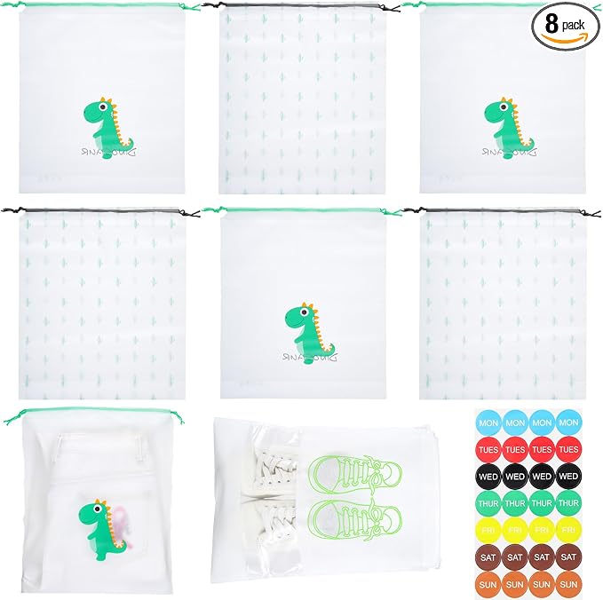 Woanger 8 Pcs Packing Cubes for Travel, Days of The Week Suitcase Organizers with Weekly Stickers, Summer Camp Essentials by Woanger