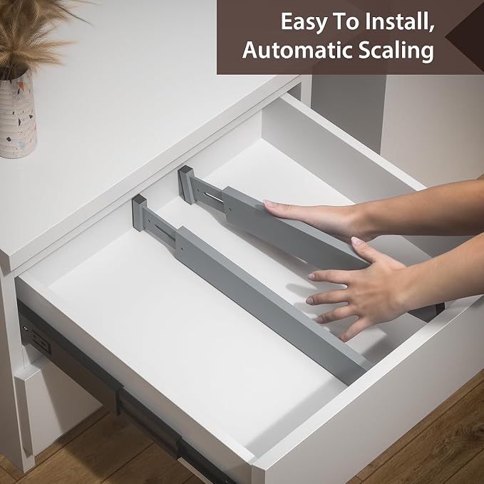 4 PCS Drawer Divider, 17"-22" Adjustable Bamboo Drawer Dividers Organizers, Expandable Separators for Kitchen, Clothes, Dressers, Home, Office, Gray - Image 7