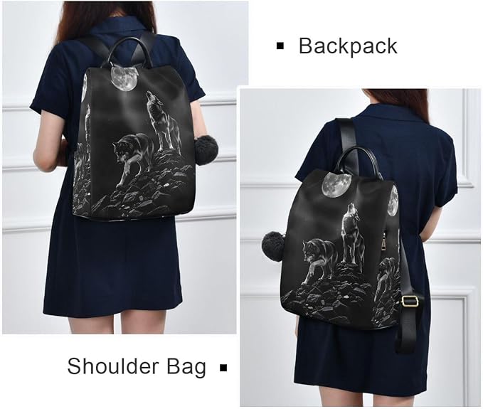 ALAZA Wolf Animal Print Moon Backpack Purse for Women Anti Theft Fashion Back Pack Shoulder Bag - Image 7