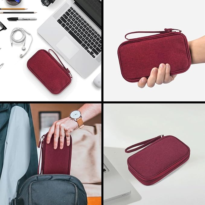 CAAORDKSO Electronic Cord Organizer Travel Case, Electronic Organizer Pouch Bag, Cable Organizer bag Pouch Electronic Accessories Case for Cable, Cord, Charger, Phone, Power Bank, Earphone (Wine Red) - Image 6
