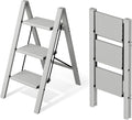Mayi Plus 3 Step Stool Foldable, Aluminum, Lightweight Step Ladder | Extra-wide anti-slip folding steps with 330 lbs, for home,kitchen,office,outdoor,Grey by MAYIPLUS