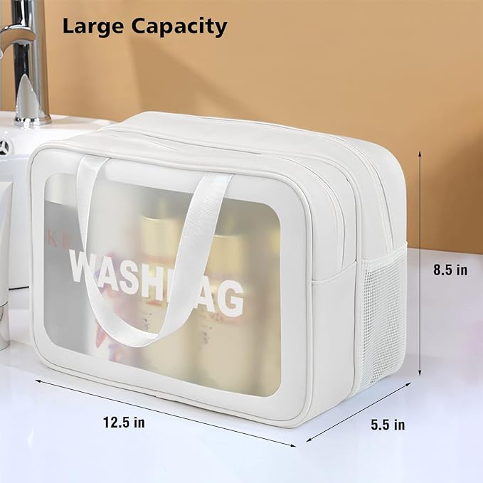 DAPOWER Travel Toiletry Bag for Women and Men, Matte Translucent Toiletry Bag with Handy Handle, Makeup Cosmetic Organizer Bag for Travel Toiletries Accessories (White-XL) - Image 4