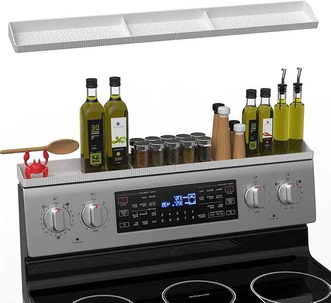 Stove Top Shelf 30 Inch - Silicone Material Magnetic Shelf for Stove -White | 3 Functional Partitions,Heat Resistant Kitchen Spice Rack Organizer by Weiwavivi