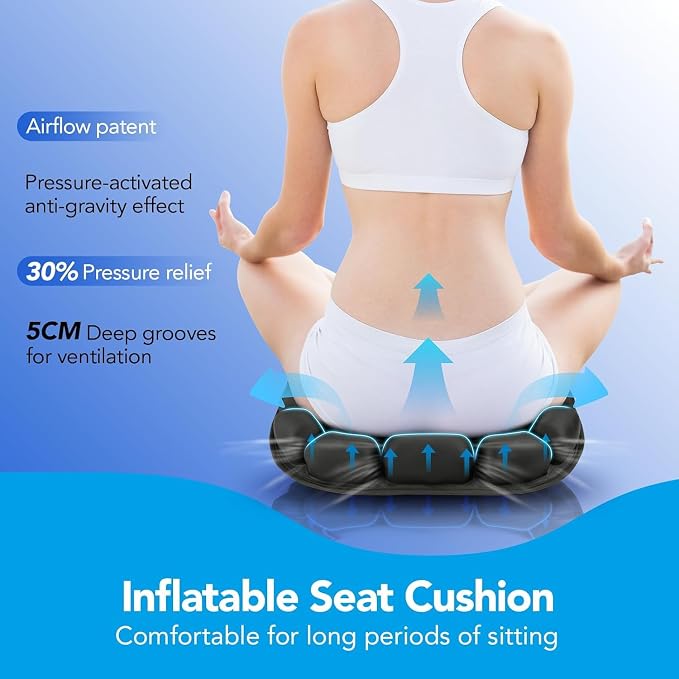 34 Air Cell Self-Inflating Seat Cushion, 3D Air Bubble Design for Tailbone Pain & Hemorrhoid Relief, Pressure Relief Cushion for Office Chair, Car, Wheelchair, Airplane Travel, Home (No Pump Needed) - Image 4