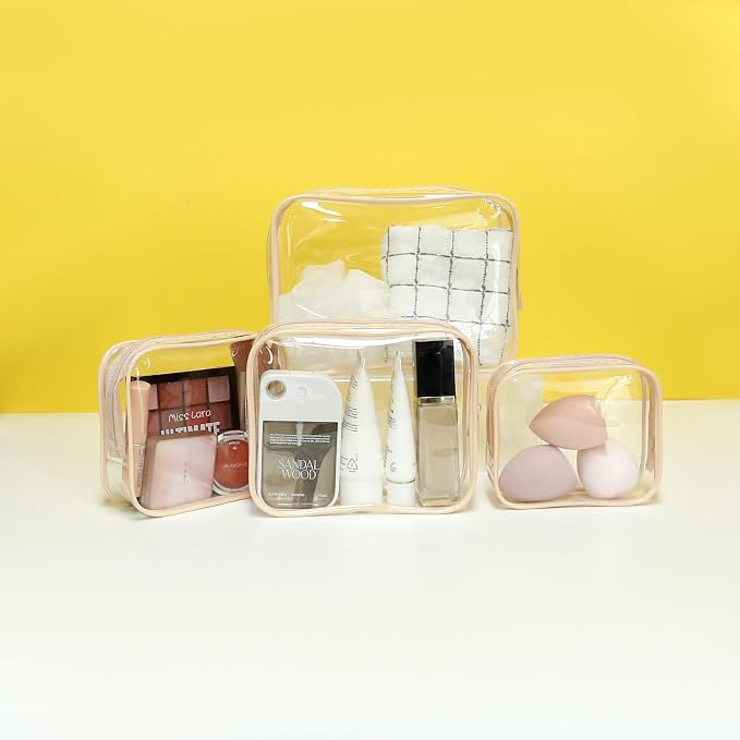 Clear Toiletry Bag, 4 Packs TSA Approved Water resistant Quart Size Travel Organizer, Airport Airline Travel Essential Carry On Makeup Cosmetic Bags for Women (Light Pink, Pack of 4) - Image 6