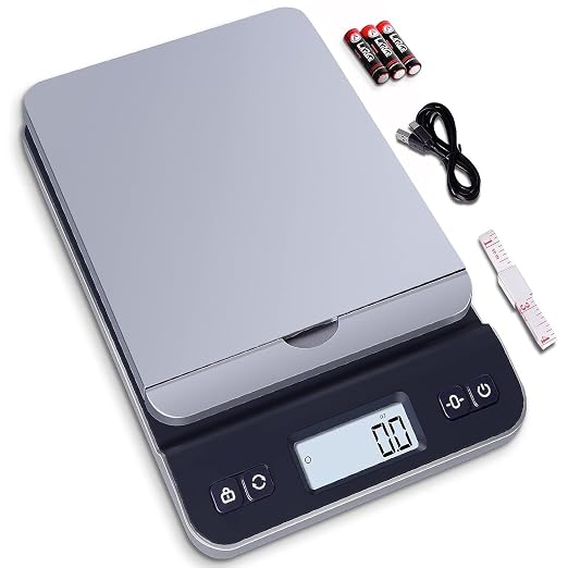 QP Shipping Scale, 86lb/0.1oz High Accuracy Digital Postal Scale for Packages, Hold/Tare Function, Backlit LCD Display, Flip-up Holder, Postage Scale, Mail Scale, Battery & Tape Measure Included by QP
