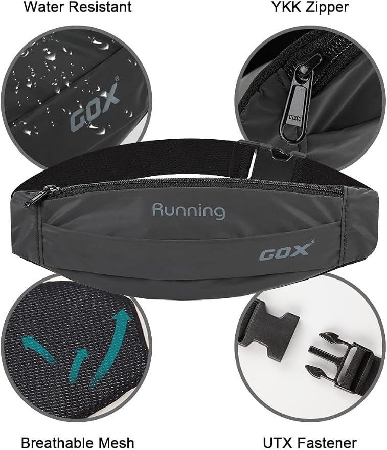 Gox Running Belt, Black | Slim Waist Pack for Phone Holder, Waterproof Athletic Pouch, For Men Women Running Gym Hiking, Small Cross Body Sling Bag - Image 6