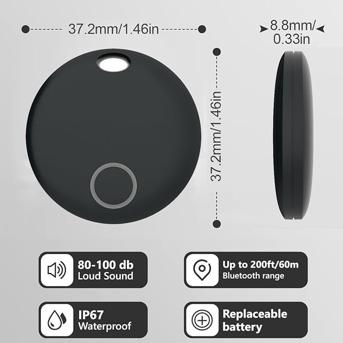 Key Finders, Luggage Tracker Tag Works with Find My (iOS only), Item Locator for Keys, Wallet, Suitcase,Bicycle and More, Replaceable Battery, IP67 Waterproof, Black, 1 PACK - Image 8