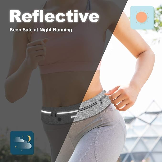 GUZACK Slim Running Belt Fanny Pack for Man Woman, 3 Pouch Waist Pack | Lightweight, Breathable, Waterproof Zipper, Fits All Phones, Running Phone Holder for Jogging, Walking, Cycling, Workout - Image 4