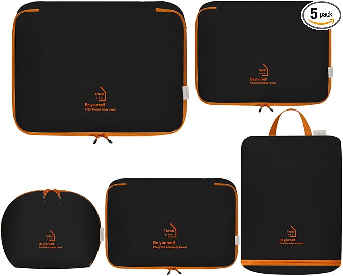 Packing Cubes for Travel, Various Sizes Luggage Organizer Bags Travel Cubes with Double Zipper, Durable Space Saver Bags Travel Essentials (5 Set, Black) by DSDCDJ