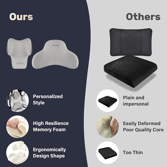 Coverado Lumbar Support and Headrest Pillow for Car, Memory Foam Ergonomic Head Neck Support Pillow for Driving Seat, Back Support and Pain Relief, Seat Cushion for Car, Driver, Office - Image 8