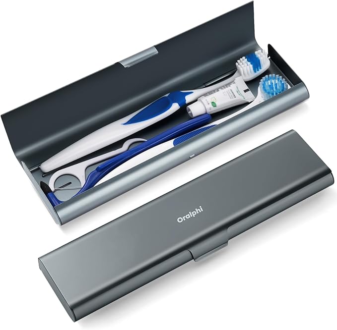 Wider Aluminum Toothbrush Travel Case, Portable Travel Toothbrush Holder, Durable Manual Toothbrush Box Container for Traveling, Bathroom, Camping, Business Trip, Gray Blue by Oralphi