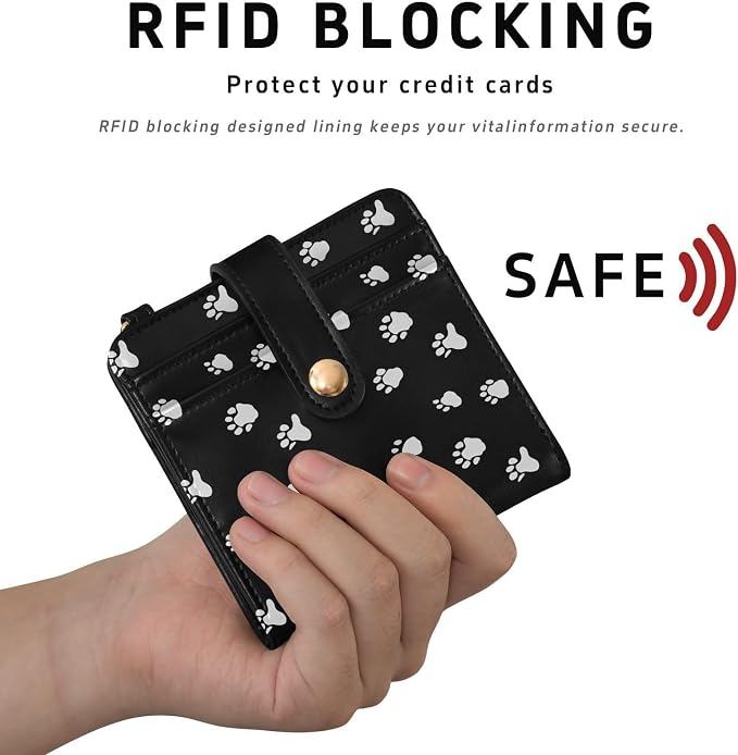 White Paw Print Women's Wallets RFID Blocking,Credit Card Holder Bifold Wallet,Slim Card Cases,PU Leather Travel Wallet for men Girls - Image 4