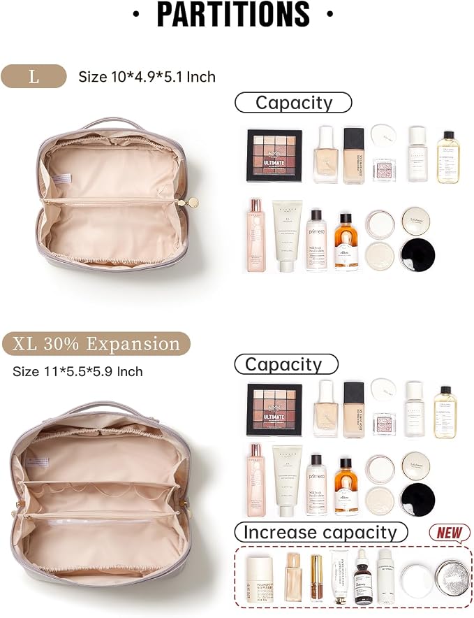 EACHY Travel Makeup Bag for Women, Flat Open Cosmetic Bag, Purple, Large | Flat-open cosmetic organizer with pockets and clear TPU brush compartment for makeup, toiletries and travel essentials - Image 3