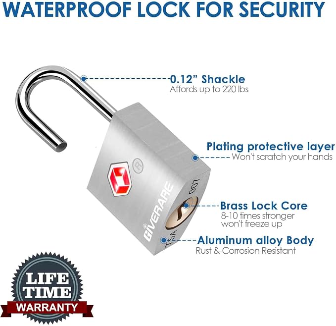 4 Pack TSA Approved Travel Luggage Locks with Keys, Aluminum Alloy Keyed Padlock, Small Metal Suitcase Lock, Weatherproof Padlocks for Backpack, Gym Locker, Bag, Case, Jewelry Box, Anti Theft-Silver - Image 5