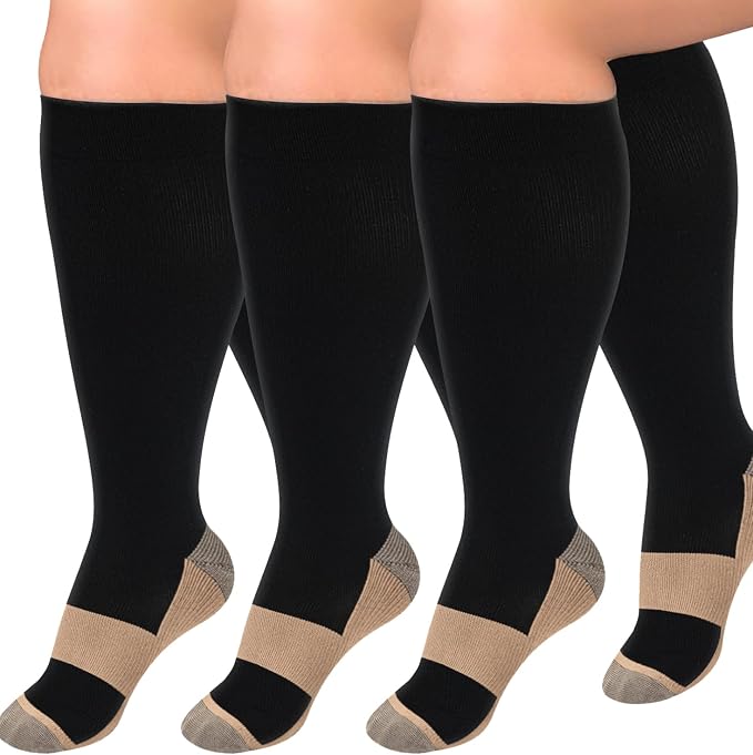 Diu Life 3 Pairs Plus Size Compression Socks for Women and Men Wide Calf Extra Knee High Support for Circulation by DiuLife