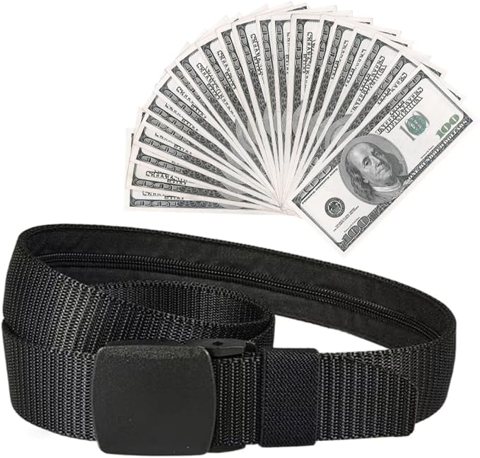 Security Money Belt with Hidden Money Pocket - Nylon Tactical Belt for Men & Women with Nonmetallic Buckle - Security Money Belt for Valuables, Cash, Passport - Cashsafe Anti-Theft Wallet, Large by SecretStash