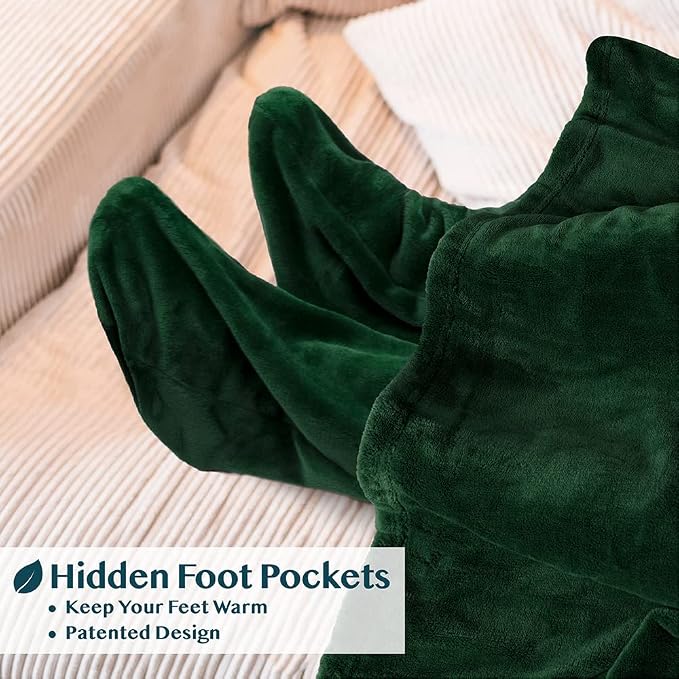 PAVILIA Fleece Blanket with Sleeves, Foot Pockets for Women Men Adults, Plush Wearable Blanket Throw Wrap, Warm Snuggle Blanket Robe, Cozy Gift Ideas Wife Mom, Dark Green - Image 2