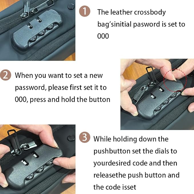 Travel Sling Bag Waterproof Crossbody Bag with Combination Lock Anti-Theft PU Leather Chest Bag with USB Charging Hole Shoulder Backpack Motorcycle Bags Blue - Image 3