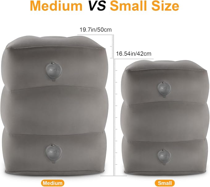 Inflatable Travel Foot Rest Pillow, Small Size (Grey, 1 Pack | Kids Airplane Bed, Adjustable Height Leg Pillow, Make a Flat Bed for Toddlers, Great for Airplane,Train - Image 3