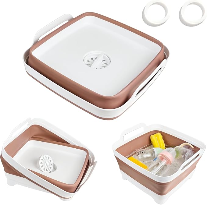 Collapsible Wash Basin for Baby Bottles - 2.4 Gallons Portable Wash Bin for RV Camping Sink, Space-Saving Dish Tub (Mocha) by Gimwa-foldtokeepopenformore