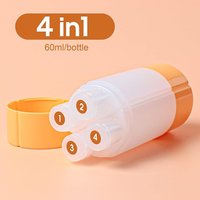 Olatay Travel Bottle, TSA approved 4-in-1 Leak-Proof Bottle, 4 * 60ml/2oz, with 2 Pre-printed Labels for Travel Gym Camping, Carry-On Travel Size Toiletries Shampoo Lotion Bottle for Women Men（Orange） - Image 2