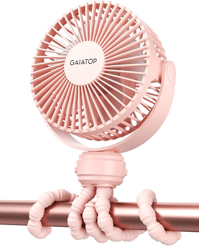 Gaiatop Mini Portable Stroller Fan, Battery Operated Small Clip on Fan, Detachable 3 Speed Rechargeable 360° Rotate Flexible Tripod Handheld Desk Cooling Fan for Car Seat Crib Treadmill Travel Pink | 360° Rotate Flexible Tripod, Battery Operated Detach... by GAIATOP
