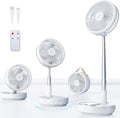 Portable Oscillating Travel Fan, 10400mAh Rechargeable Battery with Remote | Foldable, Floor Table Desk Fan ,8H Timer, 4 Speed Settings Pedestal Fan for Home Bedroom Sleeping Camping Cruise, White 8" by Primelove