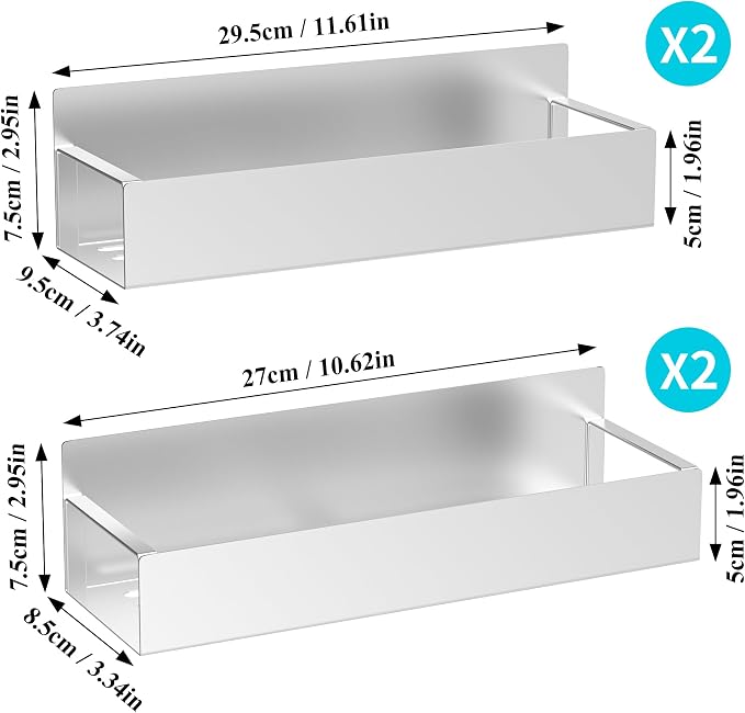 HuggieGems Metal Magnetic Spice Rack for Refrigerator Silver, 4 Pack | Magnetic Shelves Heavy Duty for Fridge in Kitchen, Seasoning Storage Organizer, For Oven Washer and Dryer, For Heavier Items - Image 7