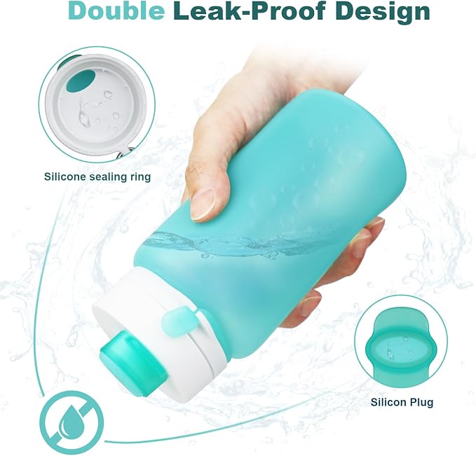 PLTCAT Collapsible Water Bottle, 19oz Foldable Bottle BPA Free Reusable Lightweight Leak-Proof Travel Silicone Water Bottle for Travel, Gym, Hiking, Office, Camping - Image 4