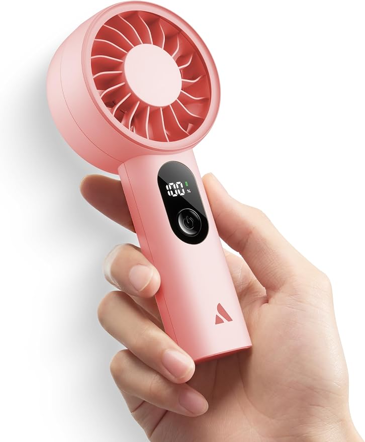 Aecooly Mighty Portable Fan, Powerful Handheld Fan, USB Rechargeable | [10H Max Cooling Time], Mini Personal Battery Powered, Pocket for Travel, Summer, Gifts for Women, Girls -Pink by Aecooly