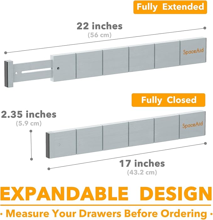 SpaceAid Bamboo Drawer Dividers with Inserts and Labels, Kitchen Adjustable Drawer Organizers, Expandable Organization for Home, Office, Dressers, 7 Dividers with 15 Inserts (17"-22" Gray) - Image 4