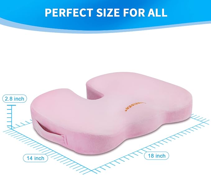 SAIREIDER Office Chair Cushion, Car Seat Cushion, Memory Foam Coccyx Cushion Pads for Tailbone Pain, Sciatica Relief Pillow, Correct Sitting Posture (Pink) - Image 6
