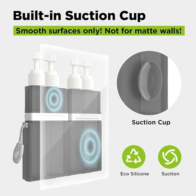 2P 4 in 1 Travel Toiletry Containers,TSA Approved Refillable Travel Size Toiletries Bottles Set with Suction Cup for Smooth Walls - for Shampoo,Conditioner,Body Wash,Lotion. (Pink+Grey) - Image 4