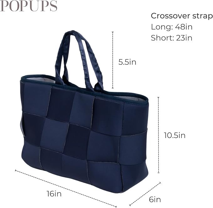 POPUPS Interwoven Large Neoprene Foldable Tote Bag, Weekender Bag for Women - Travel Crossbody Purse - Image 7