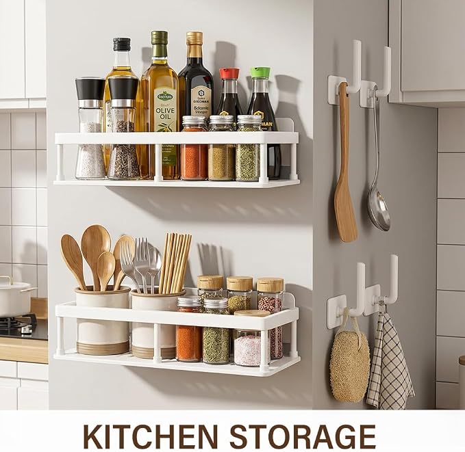 2pc Wall Mounted Floating Shelf, Detachable Storage Rack,No Drill Shelves for Wall,Floating Shelves Damage-Free Expand Walls Space for Living Room Kitchen Bathroom (4, White) - Image 2