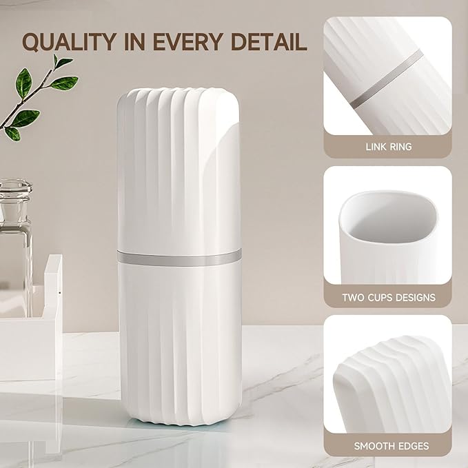 Topavatop Toothbrush Travel Case, 2 in 1 Toothbrush Holder and Rinse Cup, Large Capacity Toothbrush Cup with Cover, Portable Travel Toothbrush Holder for Traveling, Camping, Trip - 1Pcs - White - Image 4
