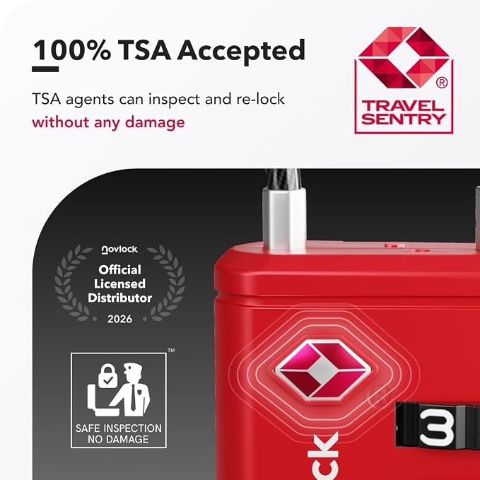 TSA Approved Luggage Locks, Travel Locks with Inspection Indicator | TSA008, Easy to Read Dials, 4 Digit Combination, Flexible Steel Cable, for Suitcases, Backpacks, Bags, 2-Pack, Red - Image 3